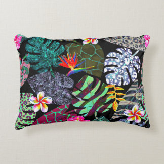 Vibrant Tropical Leaves and Flowers Pattern Decorative Cushion