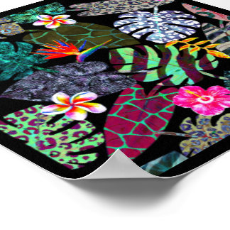 Vibrant Tropical Leaves and Flowers Pattern Poster