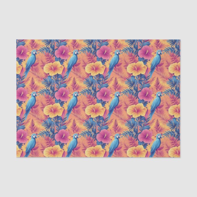 Vibrant Tropical Leaves and Parrots Summer Pattern Tissue Paper (Front)