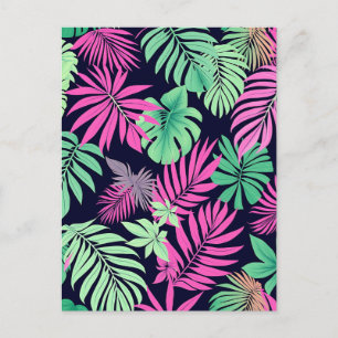 Vibrant Tropical Leaves Neon Pattern Postcard