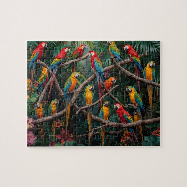 Vibrant Tropical Macaws Jungle Jigsaw Puzzle (Horizontal)
