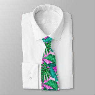 Vibrant Tropical Monstera Leaves Exotic Pattern  Tie