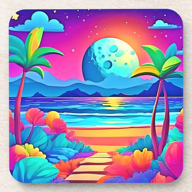 Vibrant Tropical Night Escape Coaster (Front)