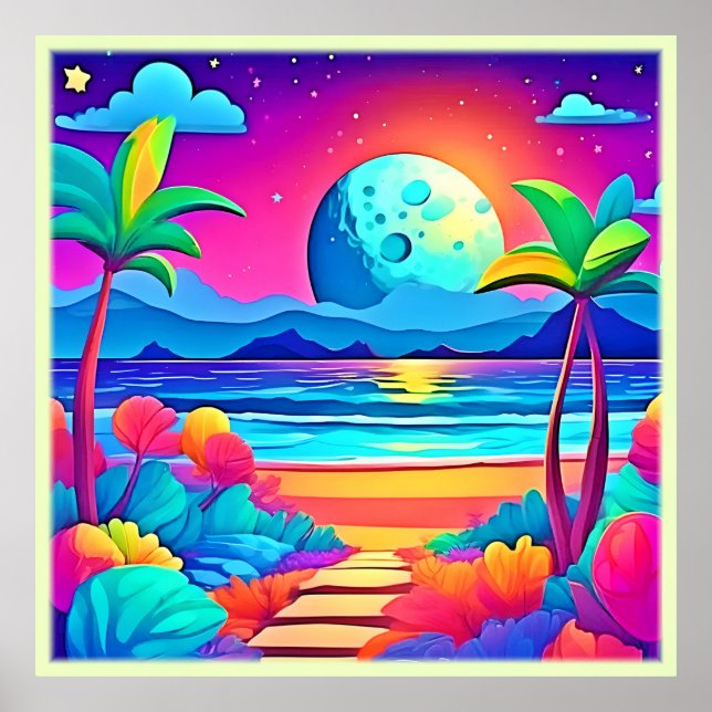 Vibrant Tropical Night Escape Poster (Front)