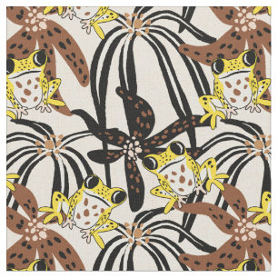 Vibrant tropical oasis exotic frog - yellow brown fabric
