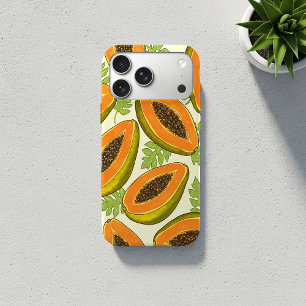 Vibrant Tropical Papaya Fruit and Leaf Pattern