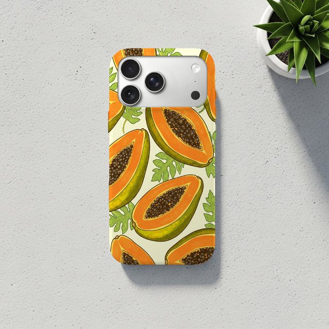 Vibrant Tropical Papaya Fruit and Leaf Pattern (Creator Uploaded)