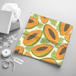 Vibrant Tropical Papaya Fruit and Leaf Pattern Wrapping Paper Sheet