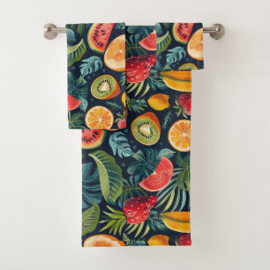 Vibrant Tropical Paradise: Exotic Fruits Design Bath Towel Set