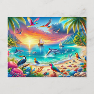 Vibrant Tropical Paradise Painting Postcard