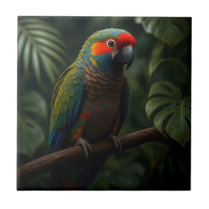 Vibrant Tropical Parrot Jungle Portrait Ceramic Tile