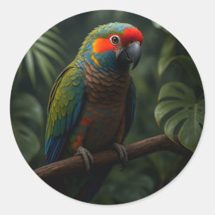 Vibrant Tropical Parrot Jungle Portrait Classic Round Sticker