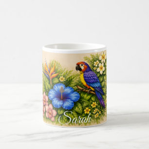 Vibrant Tropical Parrot Macaw Botanical Floral Coffee Mug