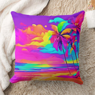 Vibrant Tropical Shore Art Cushion