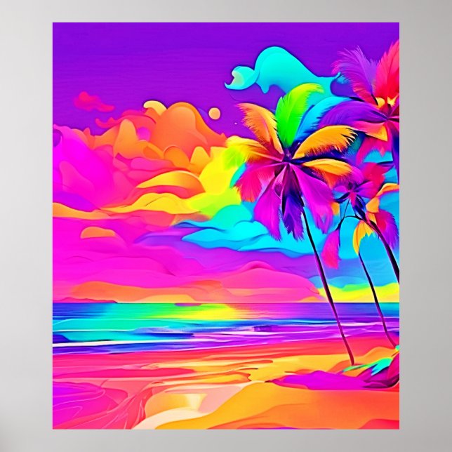 Vibrant Tropical Shore Art Poster (Front)