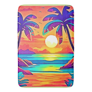 Vibrant Tropical Sunset Art Bath Mat