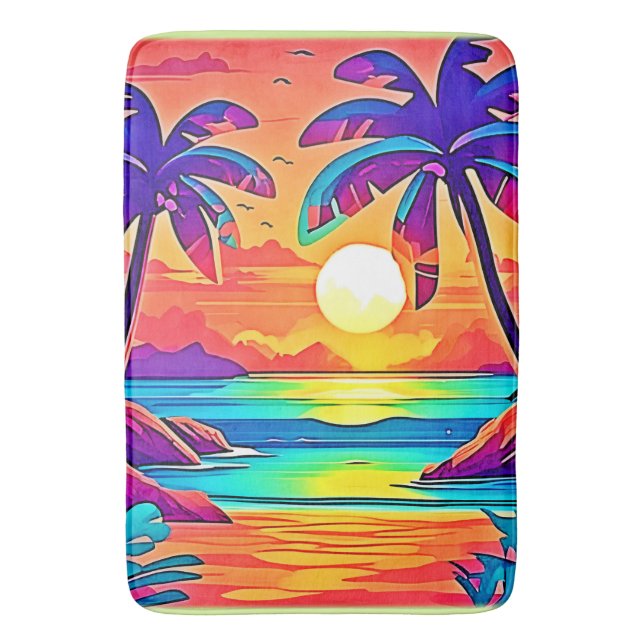 Vibrant Tropical Sunset Art Bath Mat (Front Vertical)