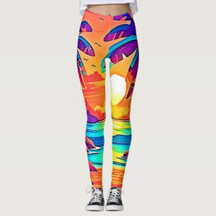 Vibrant Tropical Sunset Art Leggings