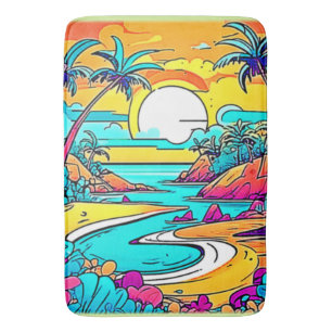 Vibrant Tropical Sunset Beach Bath Mat
