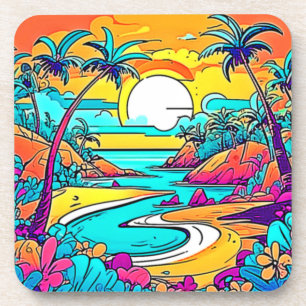 Vibrant Tropical Sunset Beach Coaster