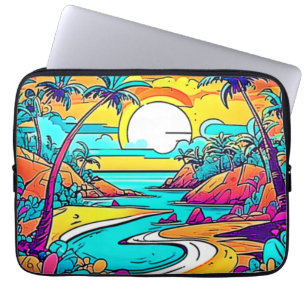 Vibrant Tropical Sunset Beach Laptop Sleeve