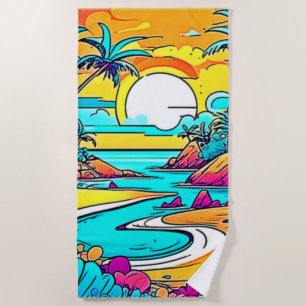 Vibrant Tropical Sunset Beach Towel