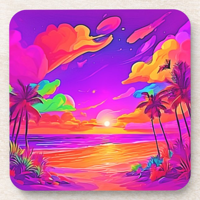 Vibrant Tropical Sunset Coaster (Front)