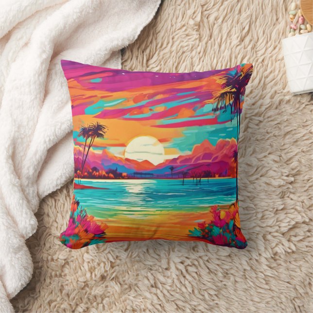 Vibrant Tropical Sunset Cushion (Blanket)