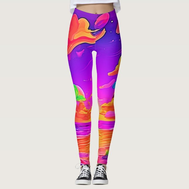 Vibrant Tropical Sunset Leggings (Front)