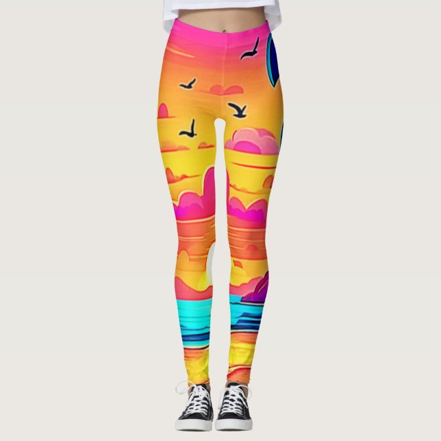 Vibrant Tropical Sunset Leggings (Front)