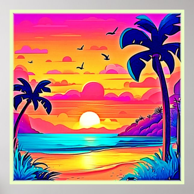 Vibrant Tropical Sunset Poster (Front)