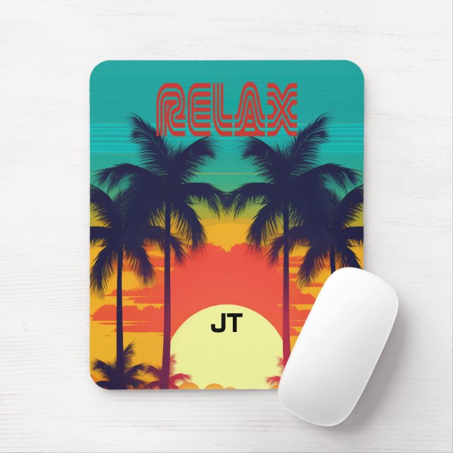 Vibrant Tropical Sunset Retro 80s Style Mouse Pad (With Mouse)