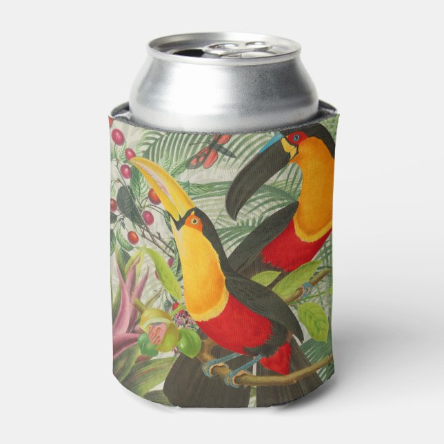 Vibrant Tropical Toucan Birds Art Exotic Jungle  Can Cooler (Can Front)