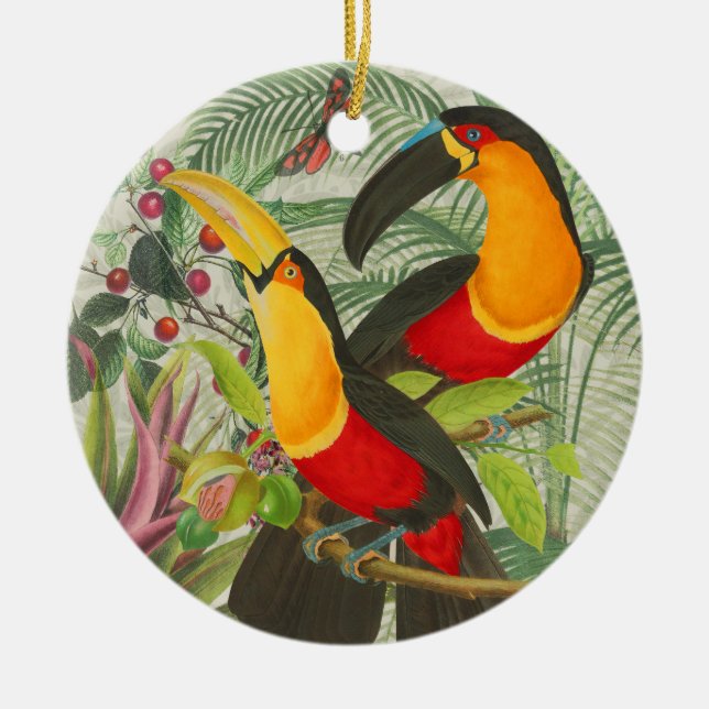 Vibrant Tropical Toucan Birds Art Exotic Jungle  Ceramic Ornament (Front)