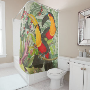 Vibrant Tropical Toucan Birds Art Exotic Jungle Shower Curtain