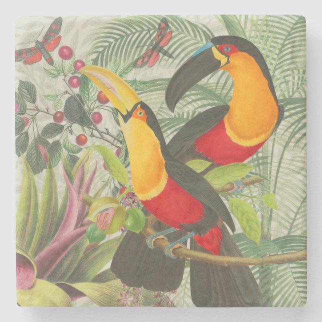 Vibrant Tropical Toucan Birds Art Exotic Jungle  Stone Coaster (Front)