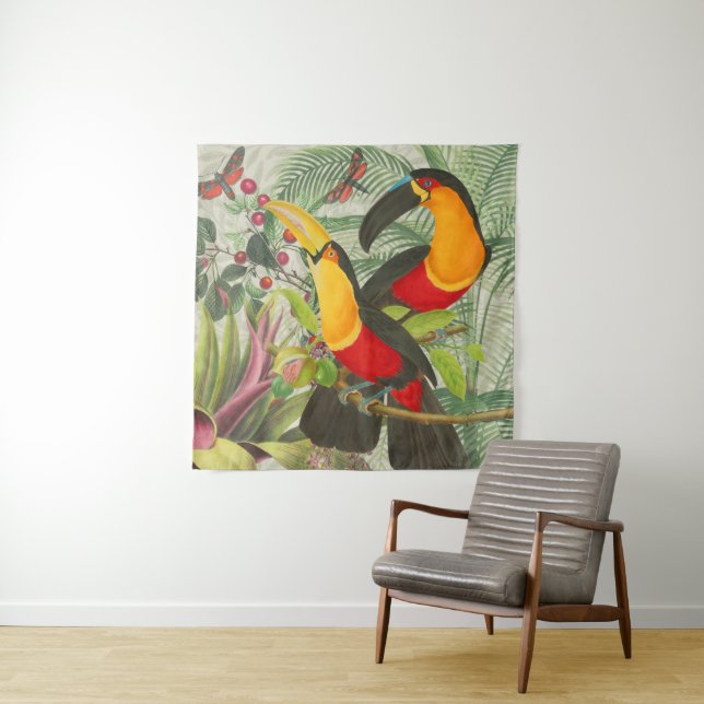 Vibrant Tropical Toucan Birds Art Exotic Jungle  Tapestry (In Situ)