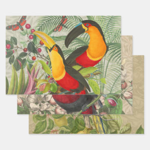 Vibrant Tropical Toucan Birds Art Exotic Jungle  Wrapping Paper Sheet