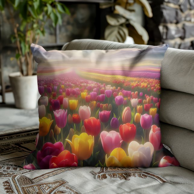 Vibrant Tulip Field in Full Bloom Cushion (Creator Uploaded)