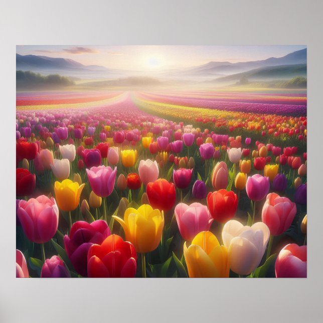 Vibrant Tulip Field in Full Bloom Poster (Front)