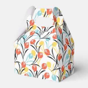 Vibrant Tulip Pattern Floral Design on White Favour Box
