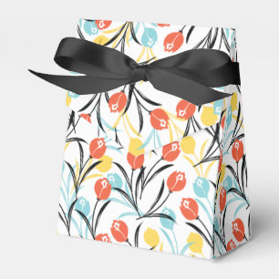 Vibrant Tulip Pattern Floral Design on White Favour Box