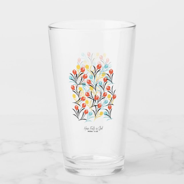 Vibrant Tulip Pattern Floral Design on White Glass (Front)