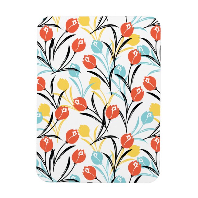 Vibrant Tulip Pattern Floral Design on White Magnet (Vertical)