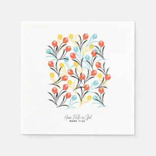 Vibrant Tulip Pattern Floral Design on White Napkin