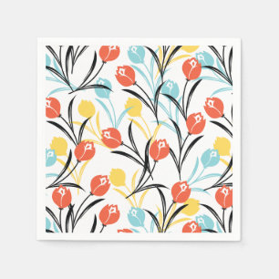 Vibrant Tulip Pattern Floral Design on White Napkin