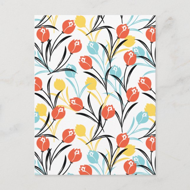 Vibrant Tulip Pattern Floral Design on White Postcard (Front)