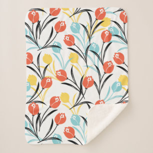 Vibrant Tulip Pattern Floral Design on White Sherpa Blanket