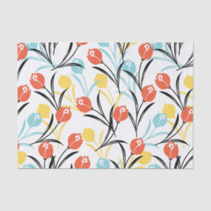 Vibrant Tulip Pattern Floral Design on White Tissue Paper