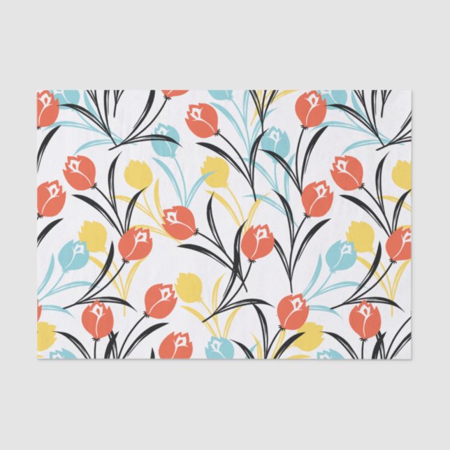 Vibrant Tulip Pattern Floral Design on White Tissue Paper (Front)